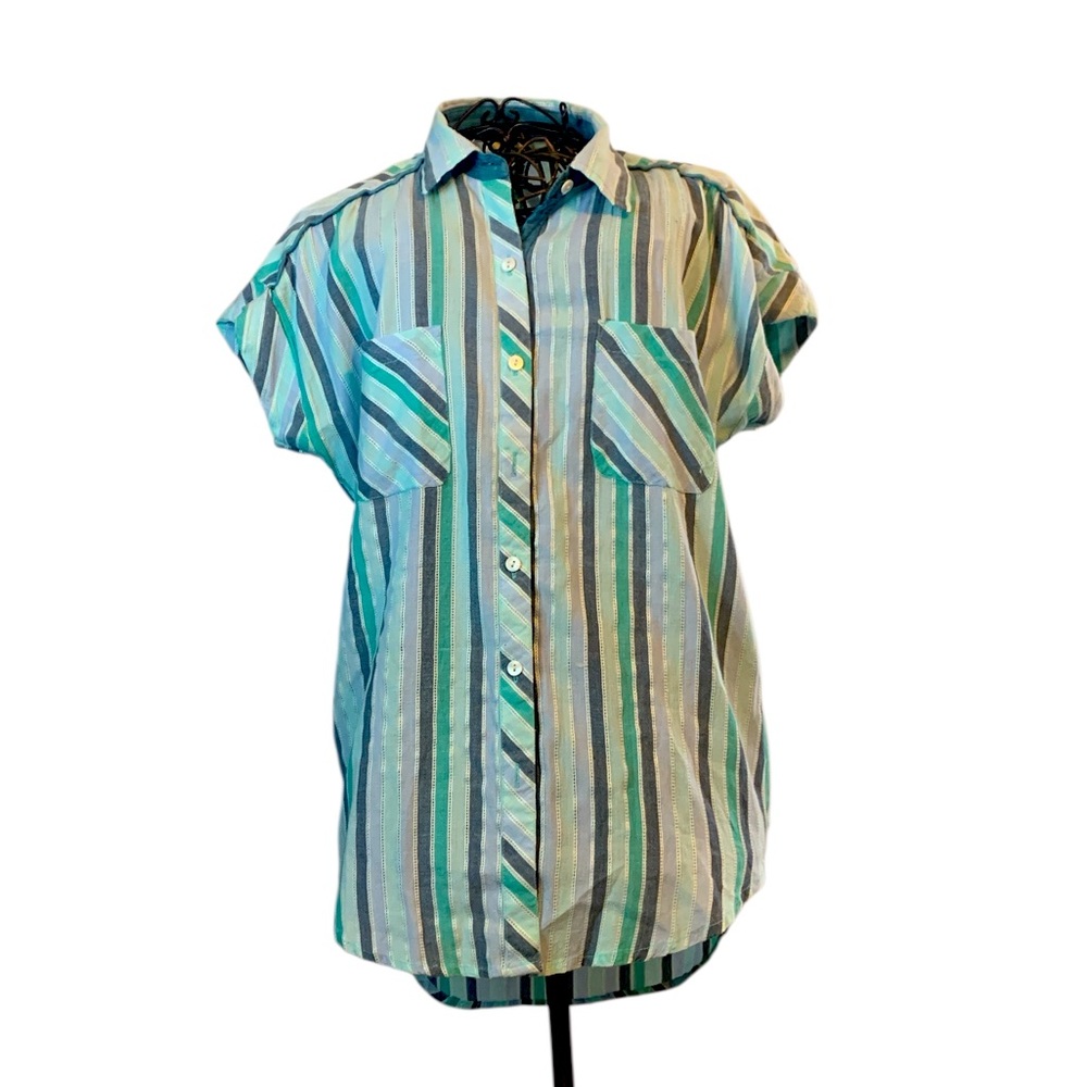 PUNCH Women’s Stripes Button Down Mint Green Shirt. Size  M. SKU 091